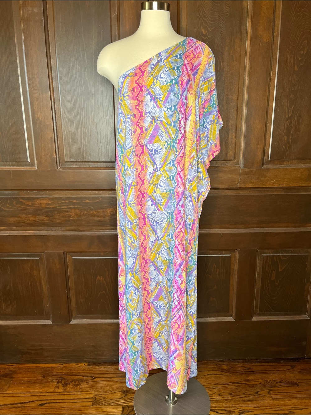 Savanna Jane One Shoulder Maxi Dress Women's Size S Multicolor Snake Print NWT